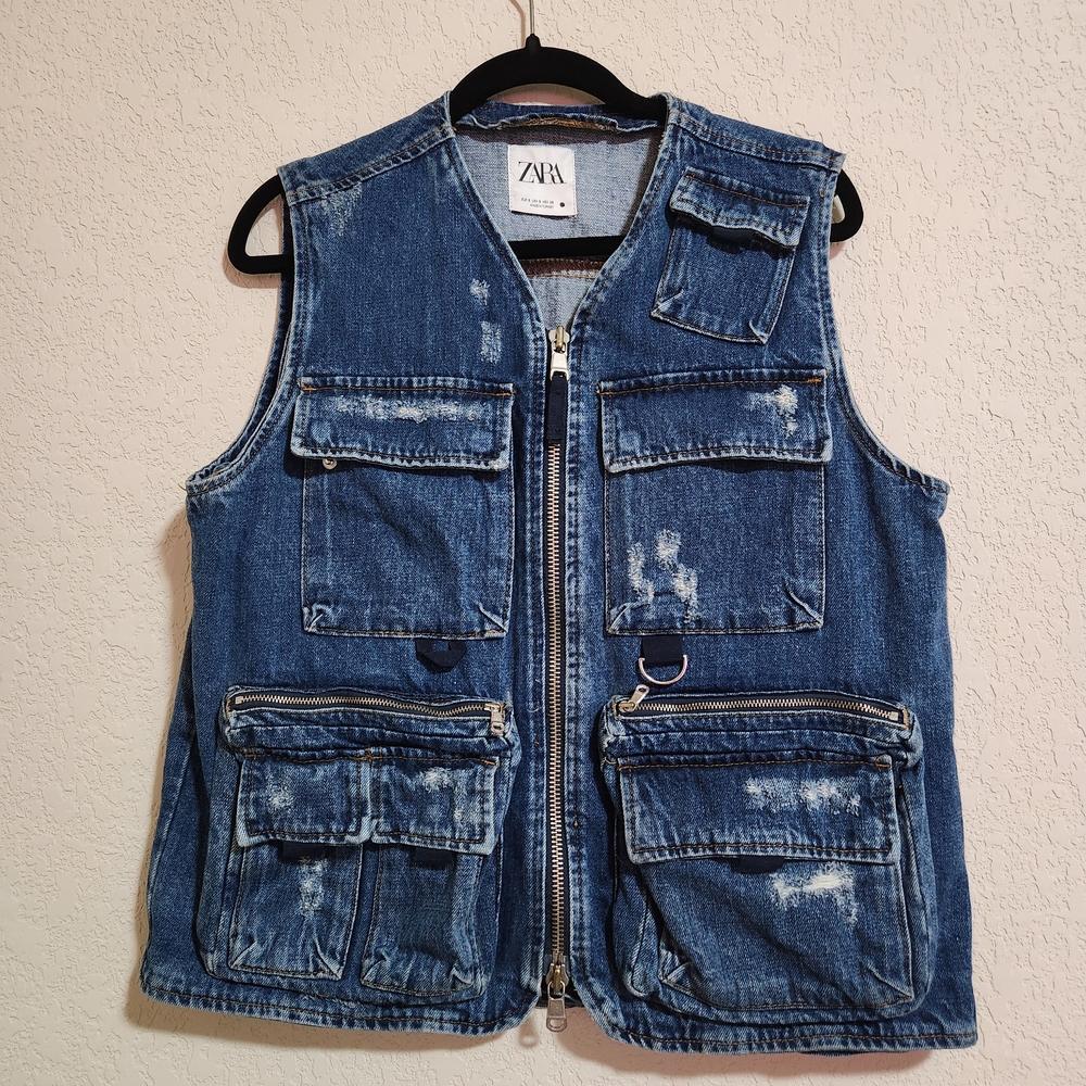 Zara Denim Utility Vest or Denim Cargo Vest In Size Small